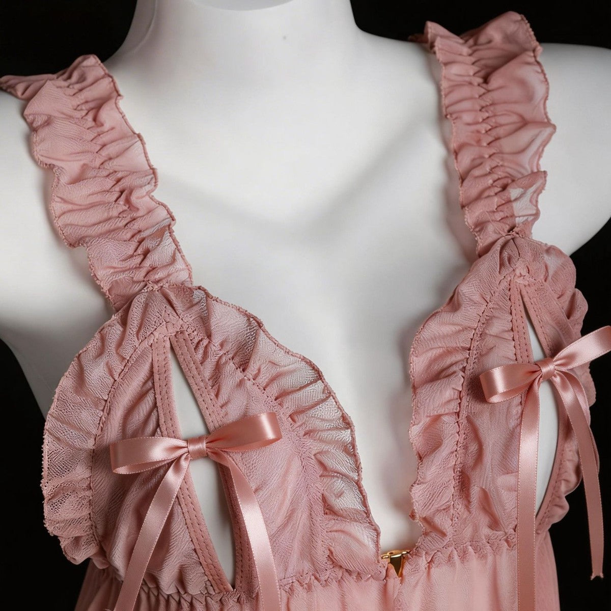 Bow‑Decorated Sheer Mesh Babydoll