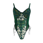 Floral Embroidered Sheer Mesh Bodysuit with Back Cutout