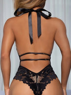 Deep V Open Back Lace-Up Halter Lingerie