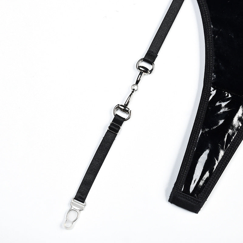 Seductive Patent Leather Corset-Style Garter Lingerie