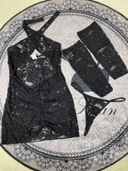 Floral Hollow Lace Sling Open Waist Romantic Erotic Sleepwear Set