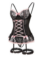 Lace-Up Corset Lingerie Set with Garter Straps
