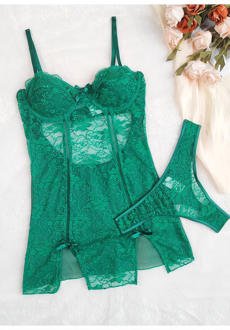 Seductive Rose Floral Lace Mesh Babydoll Night Dress