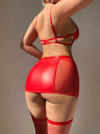 Faux Leather Lace-Up Lingerie Set with Garter Straps
