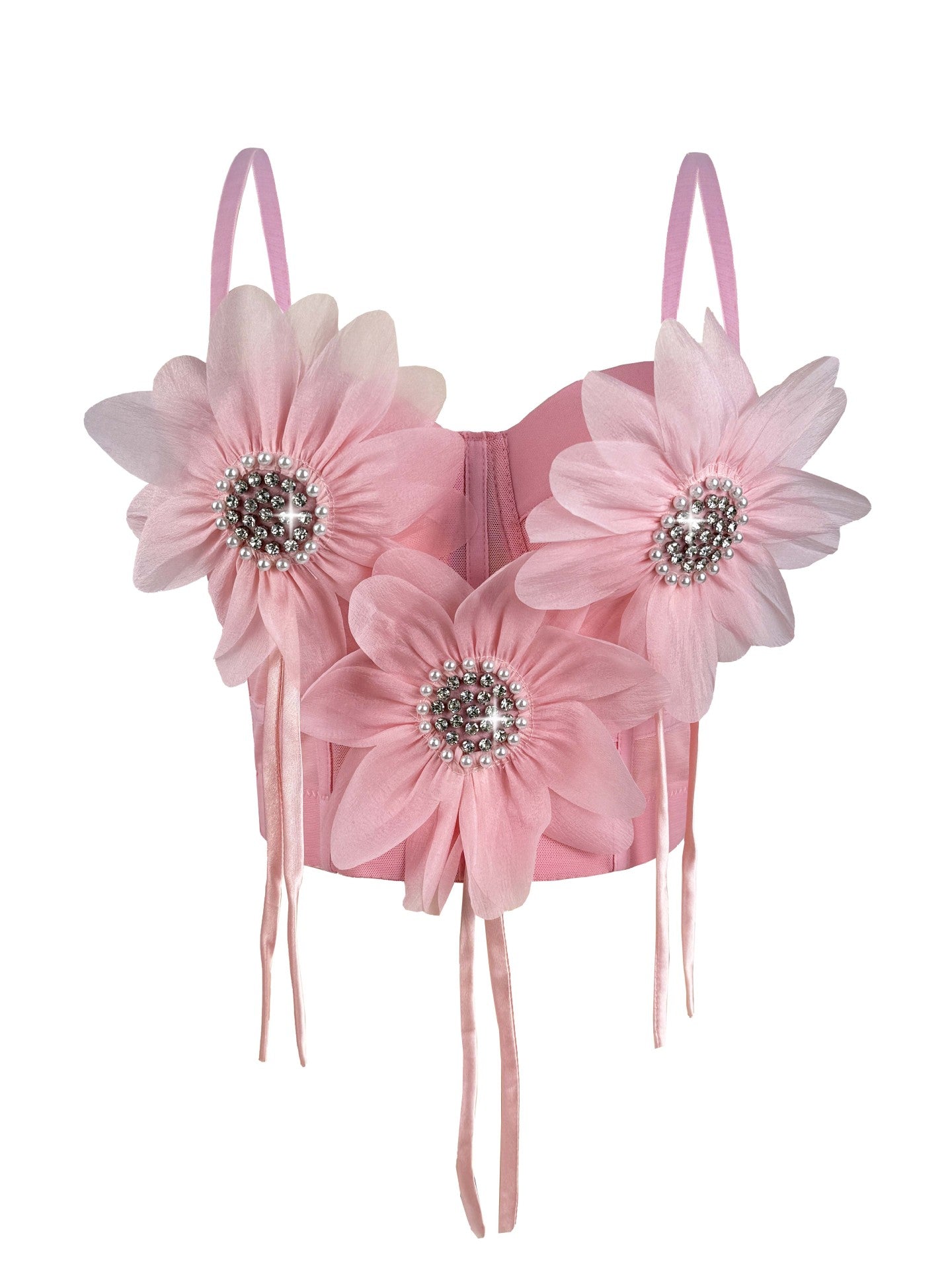 Flower-Appliqué Corset Lingerie Top