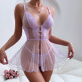 Sweetheart Neckline Lace Trim Mesh Lingerie Dress with Split Hem