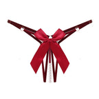 Pearl Beaded Strappy Thong Lingerie with Satin Bow Detail