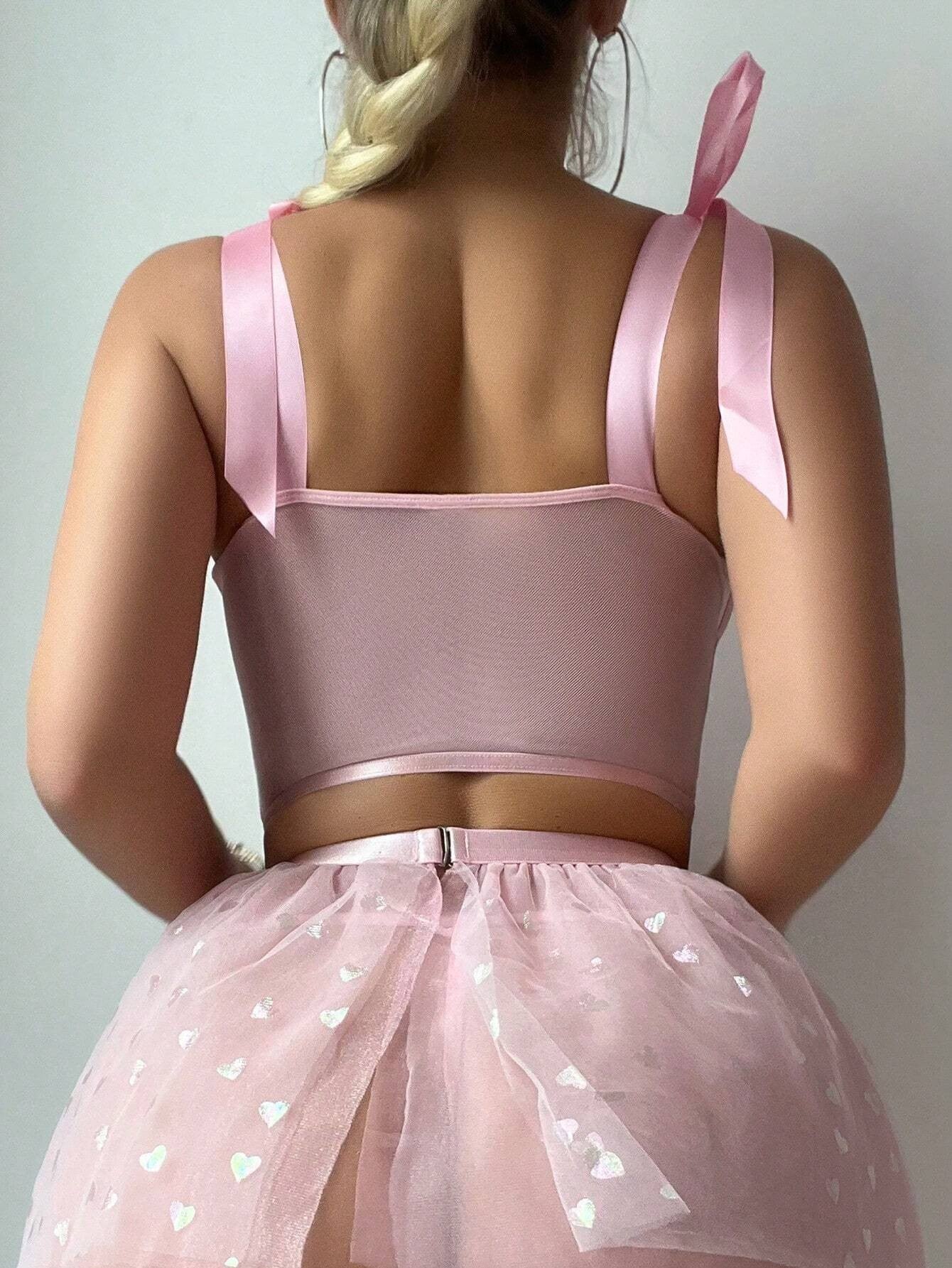 Seductive Sweetheart Lingerie Set with 3D Flowers And Heart Print