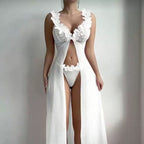 Women's Sexy Printed Spaghetti Strap Long Nightgown with Side Slit