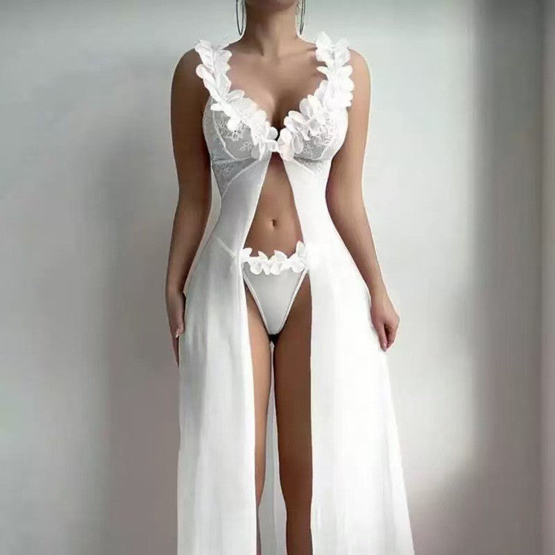 Women's Sexy Printed Spaghetti Strap Long Nightgown with Side Slit