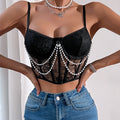 Lace Corset Crop Top with Pearl Chain Detail