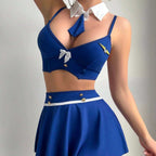 Flight Attendant Role-Play Lingerie Set with Crop Top And Mini Skirt