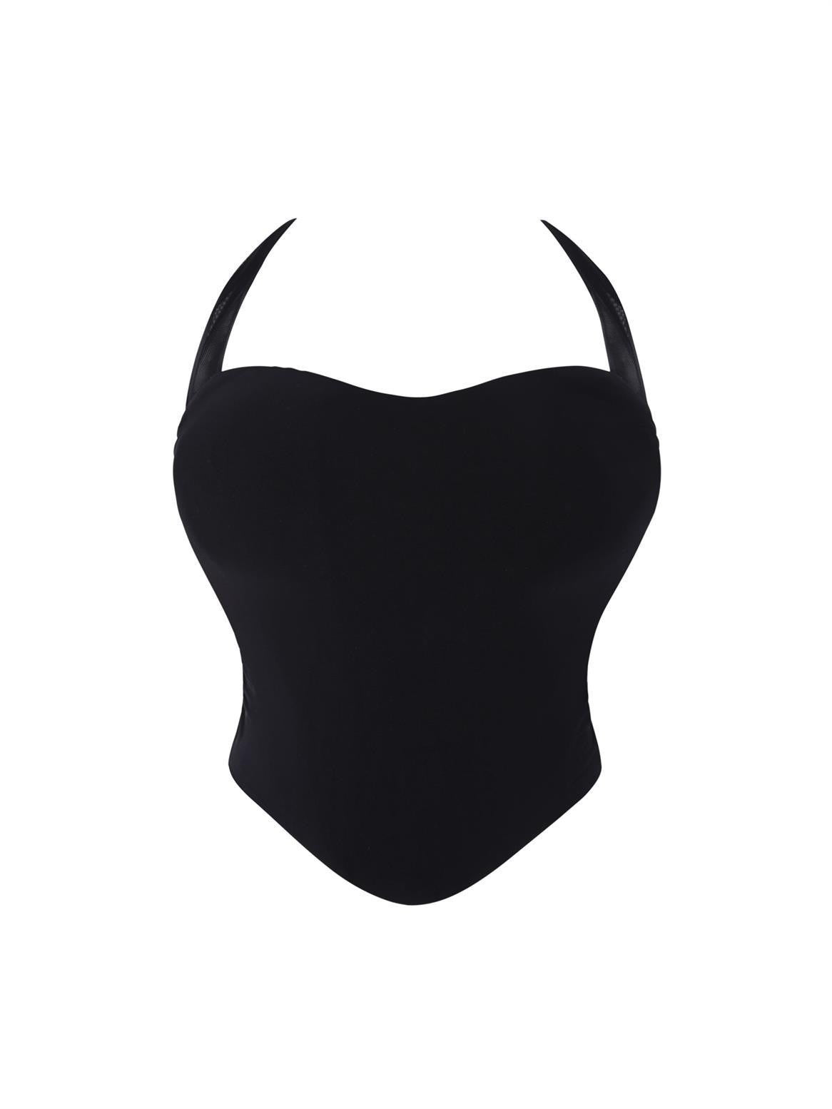 Halter Neck Push-Up Shapewear Corset Top with Boning And Lace-Up Detail