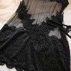 Floral Lace Sheer Mesh Backless Mini Babydoll Night Dress