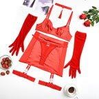 Luxury Satin Mesh Lingerie Set with Adjustable Garter Straps