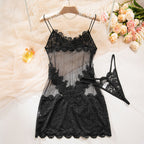 Floral Lace Sheer Mesh Backless Mini Babydoll Night Dress