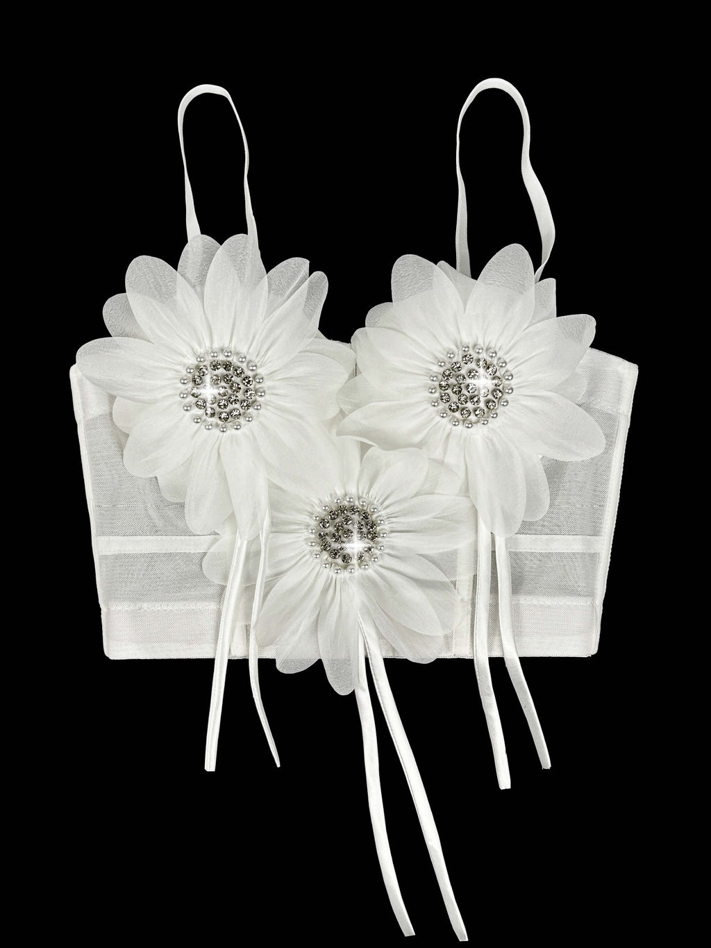 Flower-Appliqué Corset Lingerie Top