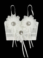 Flower-Appliqué Corset Lingerie Top