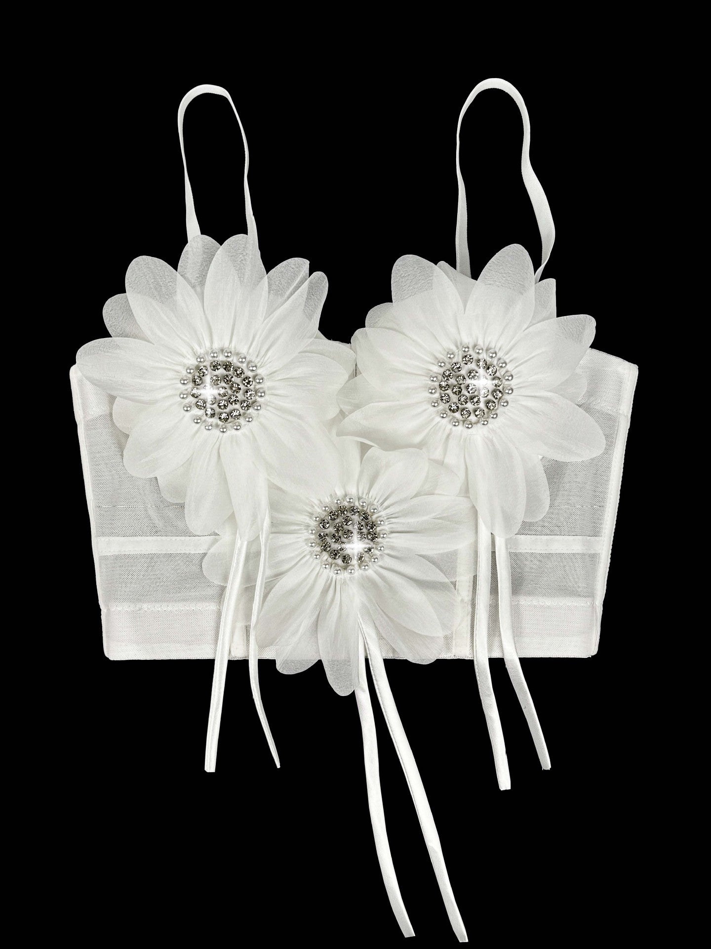 Flower-Appliqué Corset Lingerie Top