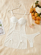 Seductive Rose Floral Lace Mesh Babydoll Night Dress