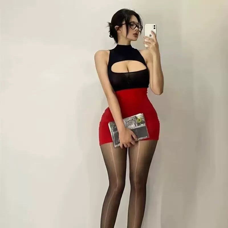 Plus Size Sexy Secretary Lingerie Costume - Office Lady Pure Desire Ultra Short Bodycon Outfit