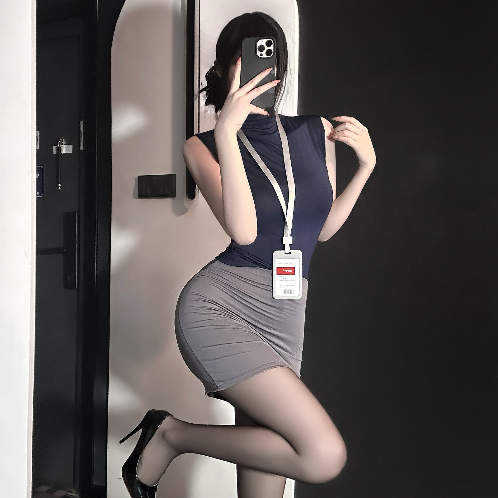 Sexy Office Secretary Costume High-Waist Bodycon Skirt Set