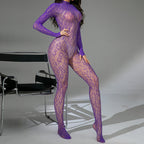 Sexy Stockings Jacquard Hollow Long-sleeved One-piece Suit
