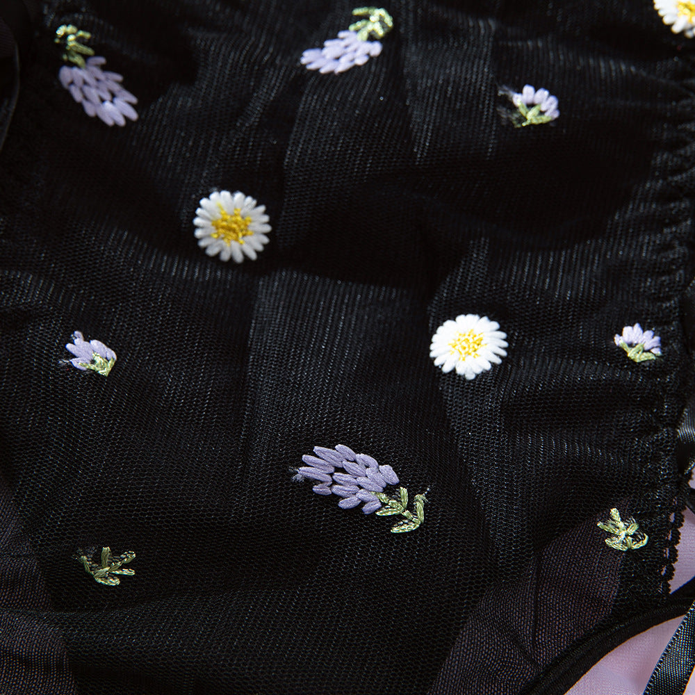 Daisy Embroidered Sheer Mesh Teddy Lingerie