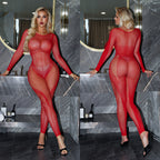 Sexy Black Sheer Lingerie Long Sleeve Mesh Cutout Bodystocking