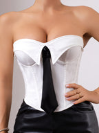 Strapless Push-Up Corset Top with Tie Detail & Back Lace-Up