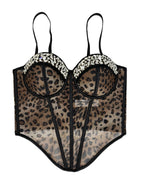 Leopard Print Mesh Corset Bustier with Rhinestone Trim