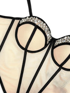 Rhinestone-Trimmed Sheer Corset Bustier