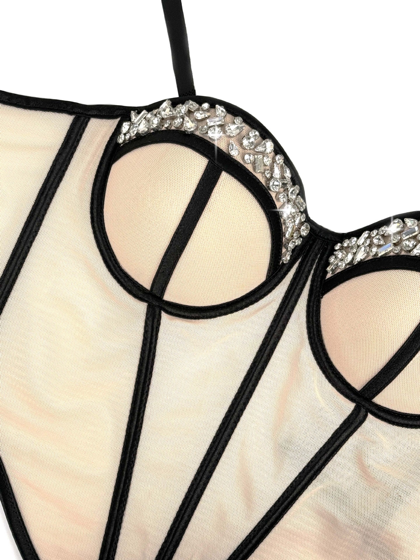 Rhinestone-Trimmed Sheer Corset Bustier