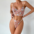 Sheer Mesh Floral Embroidery Lingerie Set