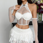 Lace Halter Neck Sheer Mesh Corset Crop Top