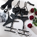 Bow Strappy Lingerie Set with Garter Belts