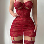 Ruched Lace Babydoll Chemise with Bust Cutouts