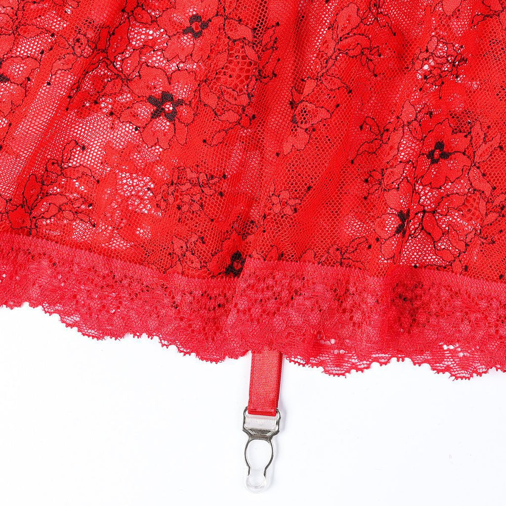 Floral Lace Garter Mini Skirt Lingerie Set