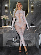 Sexy Slimming Long Sleeve Backless Cutout Mesh Bodysuit Lingerie