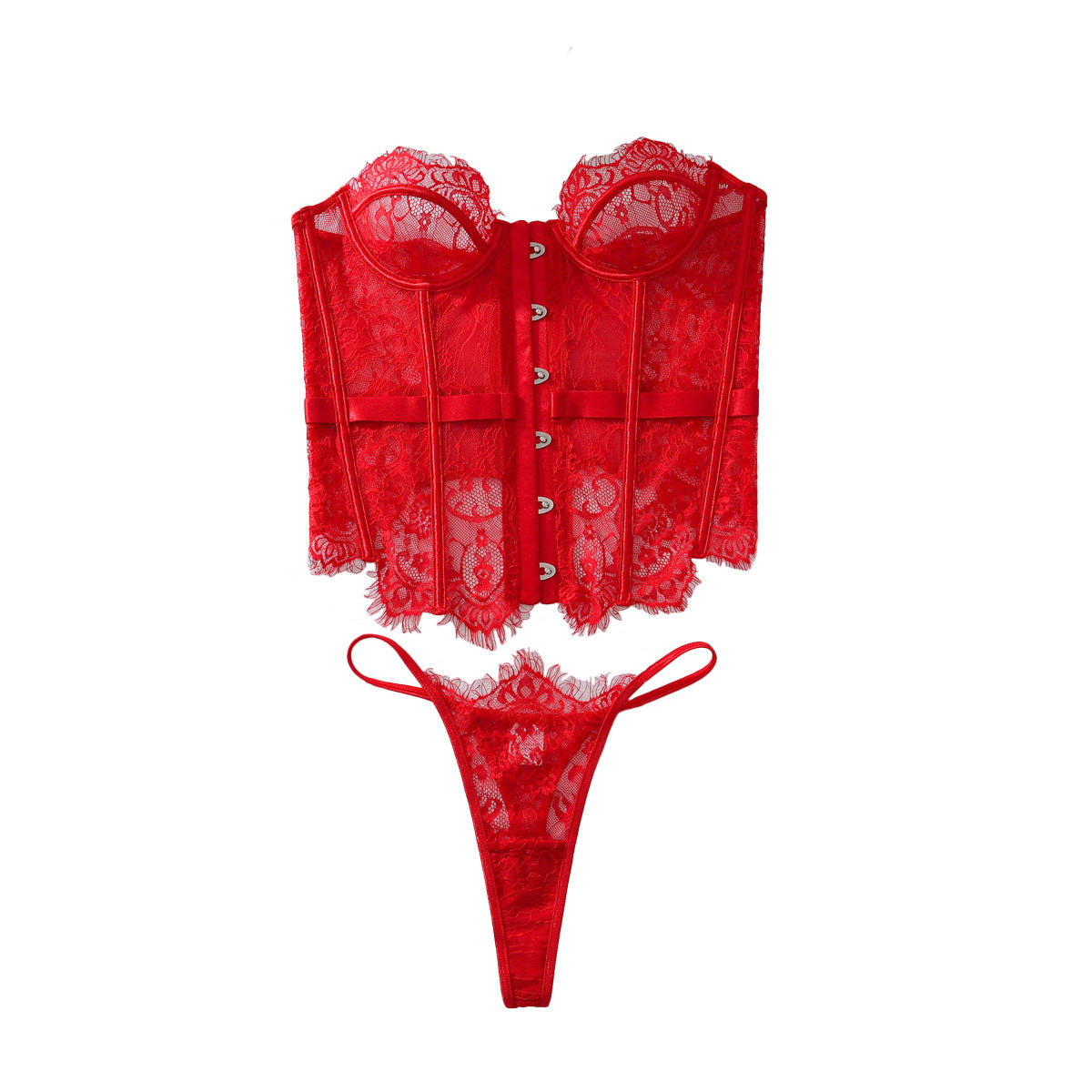 Strapless Lace Corset Bodysuit with Boning & Hook Closure