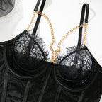 Eyelash‑Lace Deep‑V Open‑Back Intimate Bodysuit