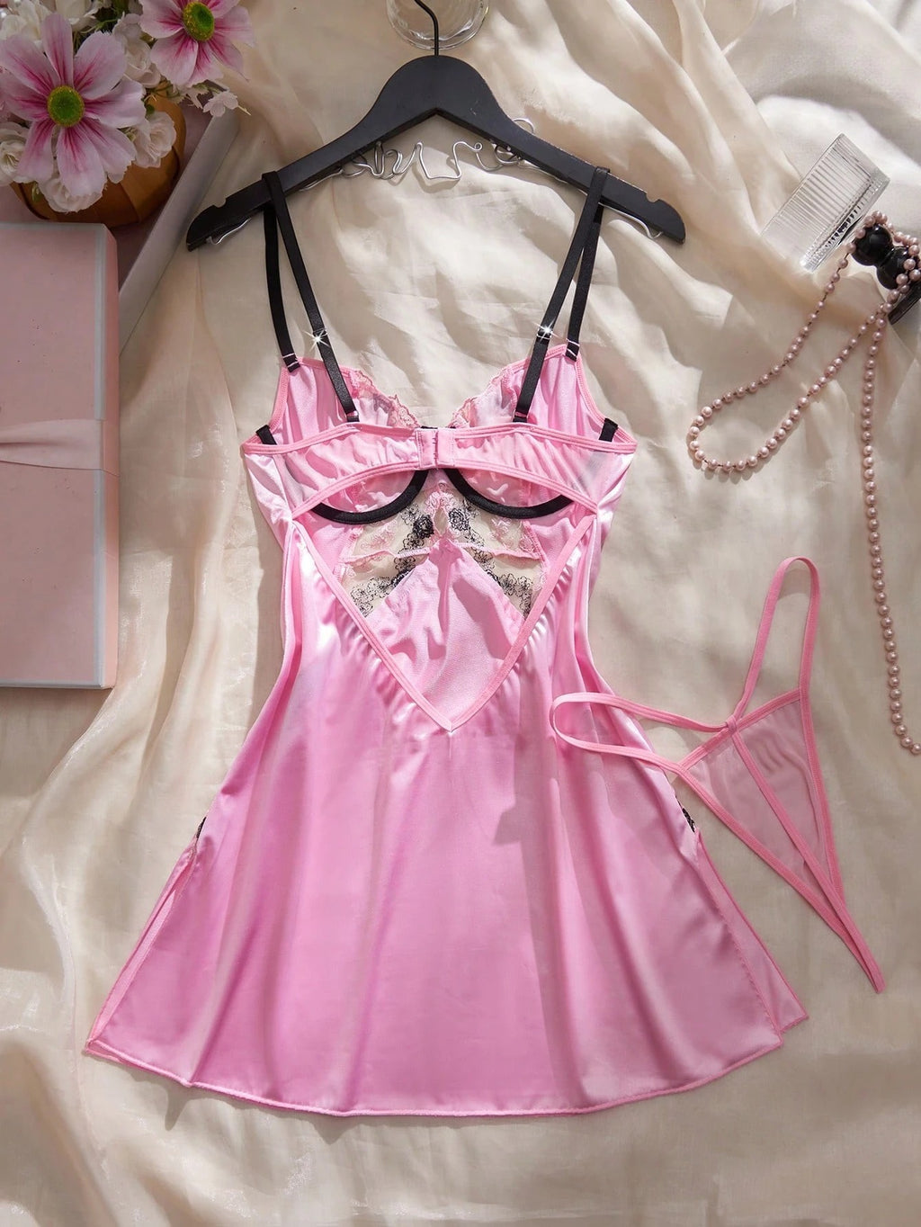 Lace‑Trim Satin Chemise Nightie