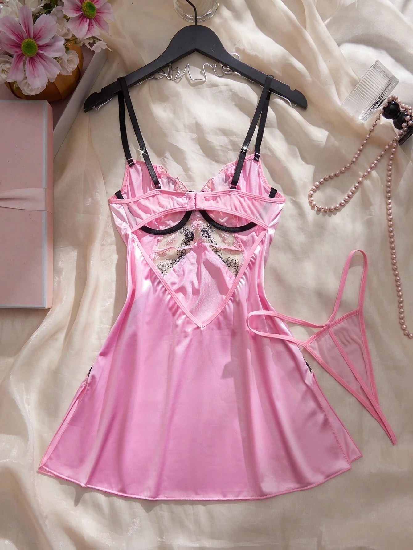 Lace‑Trim Satin Chemise Nightie