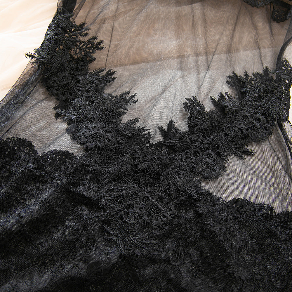 Floral Lace Sheer Mesh Backless Mini Babydoll Night Dress