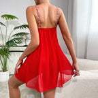 Floral Strap Sheer Babydoll with Satin Bow & Matching Panty