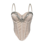 Rhinestone-Embellished Corset Bustier with Satin Finish