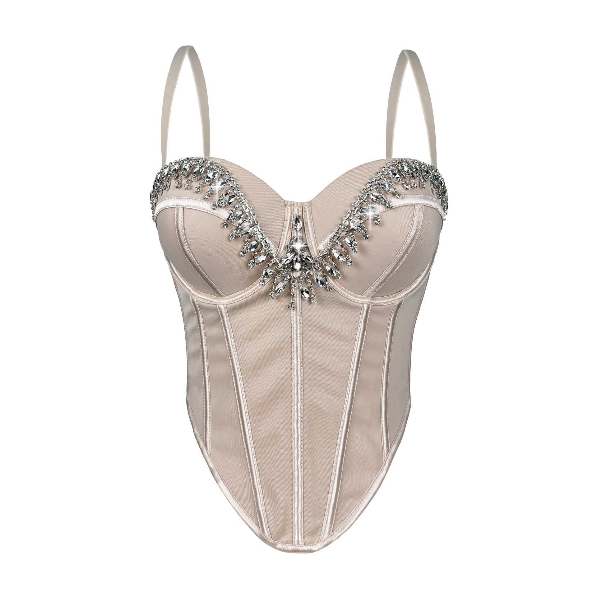 Rhinestone-Embellished Corset Bustier with Satin Finish
