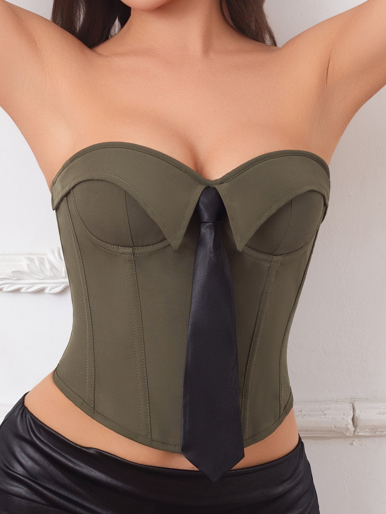 Strapless Push-Up Corset Top with Tie Detail & Back Lace-Up