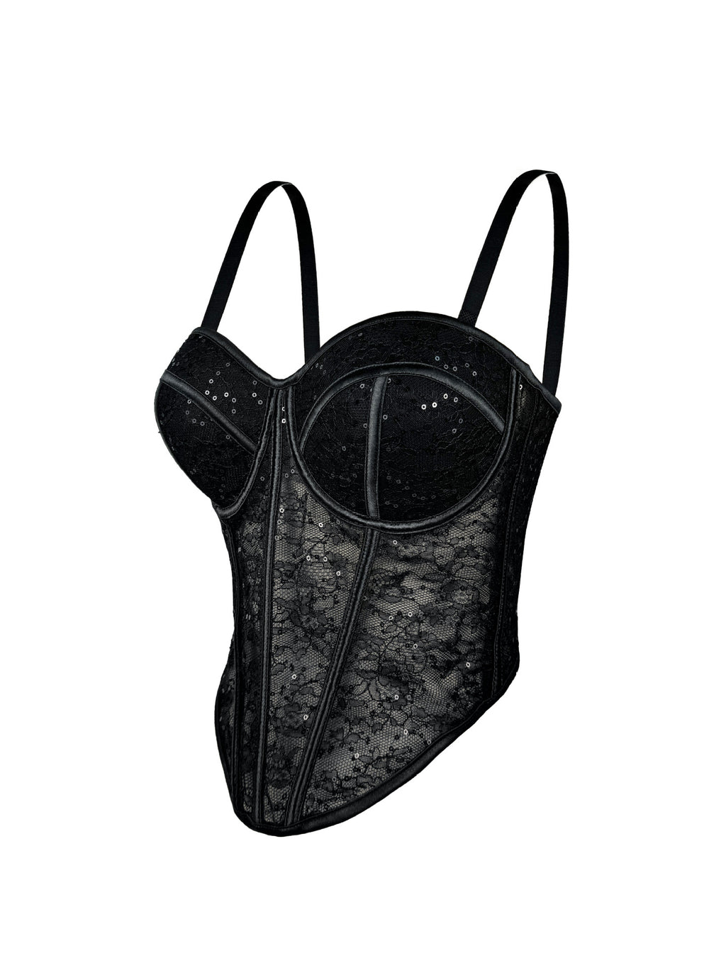 Seductive Sheer Lace Corset Top with Structured Underwire Cups