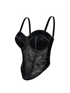 Seductive Sheer Lace Corset Top with Structured Underwire Cups